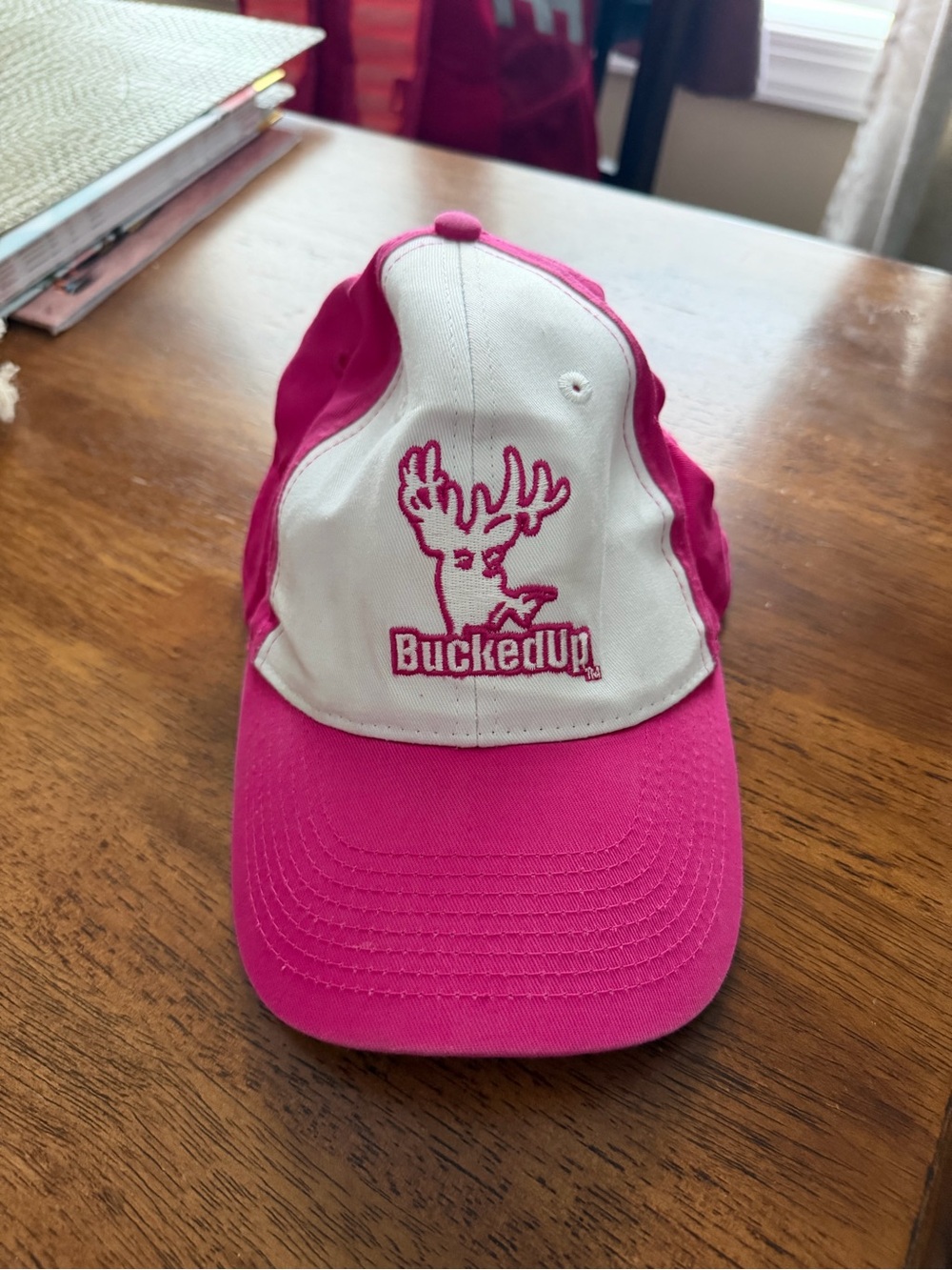 Bucked Up brand Pink and White Baseball Cap one size